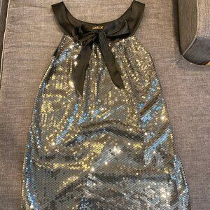 LaROK Grey Sequin Mini Dress with Black Satin Bow - Women's Medium